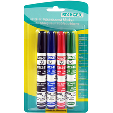 Набор маркеров для белой доски, 1-4 мм, (зеленый, красный, синий, черный), клиновидный нак., STANGER