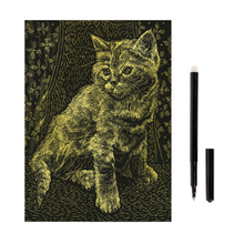 Гравюра с эффектом золота "Котёнок", 18х24 см, основа, штихель, LORI, Гр-051