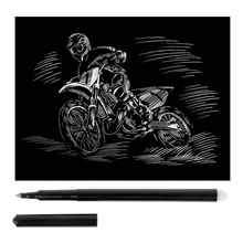Гравюра с эффектом серебра малая "Мотоциклист-гонщик", 10х15 см, основа, штихель, LORI, Гр-135