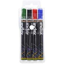Набор маркеров для белой доски, 1-5 мм, (зеленый, красный, синий, черный), клиновидный нак., INDEX,