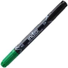 Маркер перманентный, 3 мм, (зеленый, черный), пулевидный нак., двусторонний, INDEX
