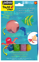 Pebeo Набор красок пальчиковых Морской мир 3+ 4 цв.х20 мл, 2 фигурных спонжа, пластиковый фартук