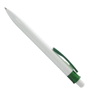 Авторучка шариковая, белый корпус, зеленый клип с белой полосой