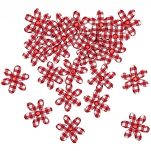 RICO Design наклейки цветок тканевый с камушком красный в клетку 3,3 см, 24 шт