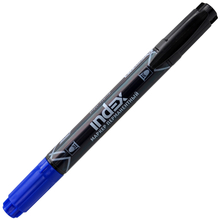 Маркер перманентный, 3 мм, (синий, черный), пулевидный нак., двусторонний, INDEX