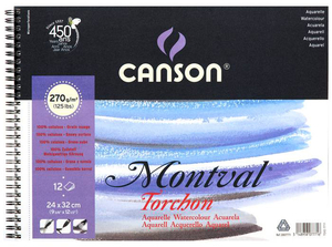 Canson Альбом для акварели Montval 270г/м.кв 24*32см 12л Снежное зерно спираль по короткой стороне