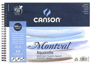 Canson Альбом для акварели Montval 300г/м.кв 21*29.7см 12л Фин спираль по короткой стороне