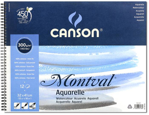 Canson Альбом для акварели Montval 300г/м.кв 32*41см 12л Фин спираль по короткой стороне