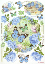 Stamperia Карта декупажная рисовая Гортензия и бабочки, А4, 28 г на м2