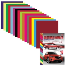 Цветная бумага, А4, двухсторонняя, 16 цветов, HATBER VK "Автостиль", 195х270 мм, 16Бц4 11078, N111772