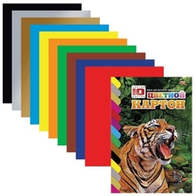 Цветной картон, А4, мелованный, 10 цветов, 235 г/м2, склейка, HATBER VK "Тигр", 10Кц4к 13700, N182833