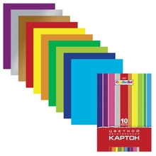 Цветной картон, А4, мелованный, двусторонний, 10 цветов, 185 г/м2, HATBER "Creative", 10Кц4 05934, N138007