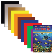 Цветной картон, А4, мелованный, двусторонний, 10 цветов, 185 г/м2, HATBER "Подводный мир", 10Кц4 04109, N138021