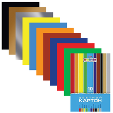 Цветной картон, А4, мелованный, 10 цветов, 235 г/м2, HATBER "Creative", 195х280 мм, 10Кц4 05809, N049600