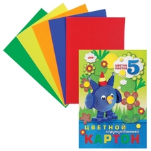 Цветной картон, А4, гофрированный, 5 листов, 5 цветов, HATBER, "Совенок", 195х285 мм, 5Кц4г 14469, N200292
