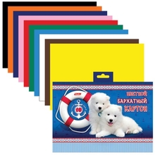 Цветной картон, А5, бархатный, 10 цветов, HATBER, "Два белых щенка", 165х220 мм, 10Кбх5 12374, N200452