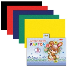 Цветной картон, А5, бархатный, 5 цветов, HATBER "Зайка", 165х220 мм, 5Кбх5 00061, N200544