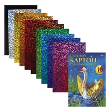 Цветной картон, А5, голографический, 10 цветов, HATBER "Лебедь", 195х285 мм, 10Кц4гф 14465, N200278