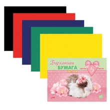Цветная бумага, А5, бархатная, 5 цветов, HATBER "Пушистики" (MYRNA), 165х220 мм, 5Ббх5 13331, N200797