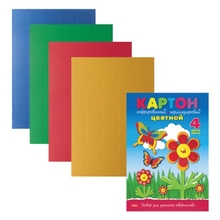 Цветной картон, А4, гофрированнный, перламутровый, 4 цвета, 230 г/м2, HATBER "Полянка", 4Кц4гпл 14353, N197011