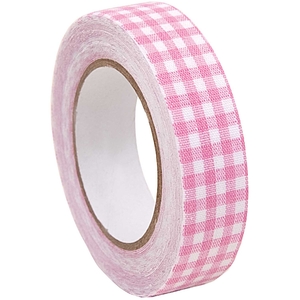 RICO Design лента клейкая тканевая бело-розовая в клетку 1,5 см х 5 м