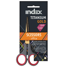 Ножницы канцелярские, 140 мм, с титановым покрытием золото, симметричные круглые ручки, пластик с ре