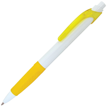 Авторучка шариковая, белый непрозрачный корпус, желтые детали|4
