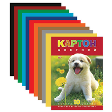 Цветной картон, А4, мелованный, 10 цветов, 235 г/м2, HATBER VK "Белый щенок", 10Кц4 03414, N217276