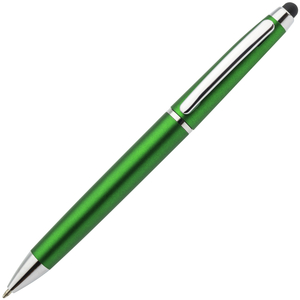 Авторучка шариковая, 1,0 мм, зеленый корпус, хромированные детали, со стилусом, синие чернила
