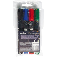 Набор маркеров для белой доски, 2-3 мм, (зеленый, красный, синий, черный), пулевидный нак., INDEX, (