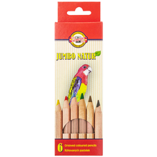 Набор цветных карандашей JUMBO NATUR, 6 цветов, утолщенный корпус, натуральное дерево