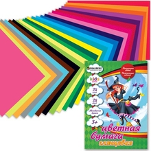 Цветная бумага, А4, мелованная, 24 цвета, BRAUBERG "Чародейка", 200х280 мм, 124783