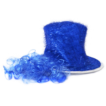 Шляпа карнавальная с волосами, голубая, металлик, 18 см, в пакете